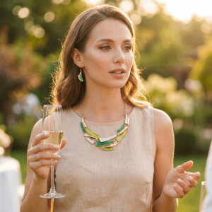 FIRST SONG Zinc Alloy Geometric Jewelry Set Layered Enamel Colored Vintage Earring Necklace Set Trendy Dainty Fashion Jewelry Set For Women