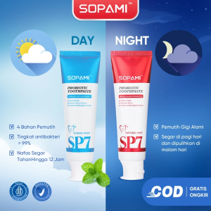 SOPAMI pasta gigi sp 7  Siang & Malam Pasta Gigi Pemutih dan Perawatan Gigi Rasa Mint 120g