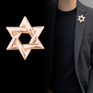 1Pc New Minimally Designed David Star Hexagonal Star Brooch Mens Suit Jacket Accessories Glossy Gold Silver Brooches
