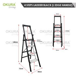 OKURA 4 / 5 / 6 Foldable Aluminum Alloy Pedal Steps Ladder Portable Triangle Household Indoor Platform Stair [Black] Tangga Lipat