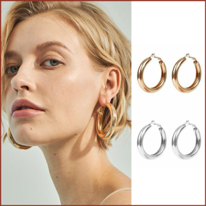 【♡Lovely girls house♡】Punk Rock Minimalist Chunky Tube Big Gold Alloy Circular Hoop Earrings For Women Jewelry Accessory for Women