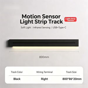 Power Track Socket Movable Adjustable Rail with USB C Sensor Light and Overload Protection