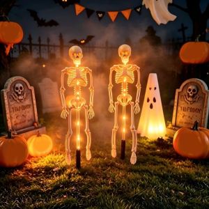 YOUSHI TOP Solar Powered Halloween Solar Skeleton Lamp Purple /Orange/ Green Light Waterproof Ghost Light Ghost Realistic Skeleton Skull Festive LED Lights Outdoor Garden