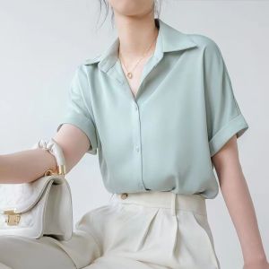 YOLO เสื้อเบลาส์สำหรับผู้หญิงเสื้อ Baju Crop Lengan Pendek ผ้าชีฟองทรงหลวมใส่สบายใส่ฤดูร้อน