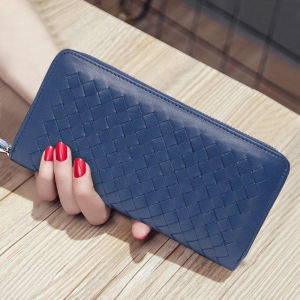 New 2025 Long Leather Wallet for Women Gold Color Woven Casual Large Capacity Horizontal Small Handbag Elegant Simple Style㏇0706