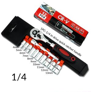 12PCS 1/2 1/4 inch Drive Ratchet Wrench CR-V Socket Kits Mechanic Spanner Car Motorcycle Repair Tool