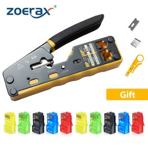 Zoerax RJ45 Pass Through Crimper Crimping Tool Network Tools Pliers Cat5 Cat6 8p RG RJ45 Ethernet Cable Stripper Pressing Wire Clamp Tongs Clip RJ45 Lan