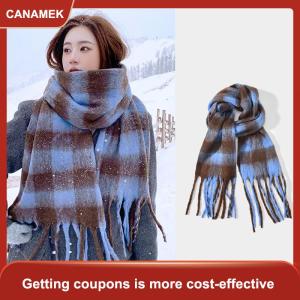 【CANAMEK 】 Plaid Scarf Checkerboard Soft Scarfs Womens Winter Warm Dual Use Long Shawl Vintage Thickened Scarves