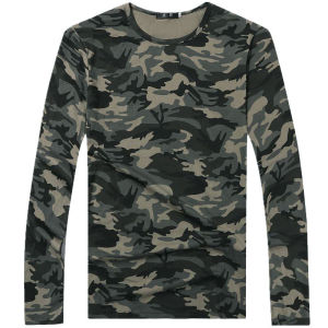 VANAQ Mens Camouflage Long Sleeve Round Neck Stretch Loose T-Shirt Outdoor Sports Bottoming Shirt Men Fashion