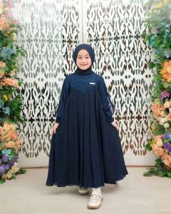 COD - Inara Couple Kids Matt Ceruty Mix Brukat Usia 7-8Thn Gamis Anak Wanita FreePashmina 2023 Viral