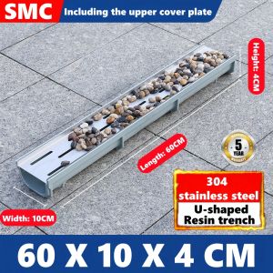 Outdoor Decorative Drain Gutter with Pebble Cover Stainless Steel Linear Drain for Garden Walkway