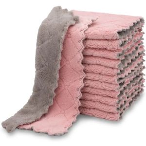 10/5 ชิ้น ผ้าเช็ดจานไมโครไฟเบอร์ดูดซับน้ำดีเยี่ยม / ผ้าเช็ดทำความสะอาดครัวแบบหนา 2 ชั้น / ผ้าเช็ดจานแบบไม่ติดกระทะสำหรับใช้ในครัวเรือน / ผ้าเช็ดฝุ่นแห้งเร็ว