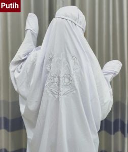 Mukena Terusan Dewasa Bahan Katun Polino Motif Bordir Tabur Seribu Bunga Peony