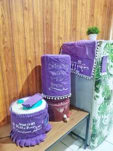 Shafiyyah.Sarban Set 3 in 1 Cover Galon Kulkas Magiccom Quotes ( Variasi Ungu )