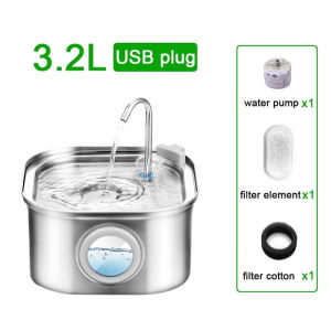 3.2L Stainless Steel Cat Water Fountain Automatic Pet Fountain Water Dispenser Ultra Quiet Pump Cat Drinking Foutain for Cats Dogs 宠物饮水机 猫饮水器