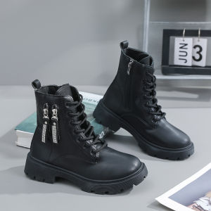 Falimottype)Size35-40 Womens Autumn/Winter British Style Casual Motorcycle Boots Thick Bottom Versatile Side Zipper Boots