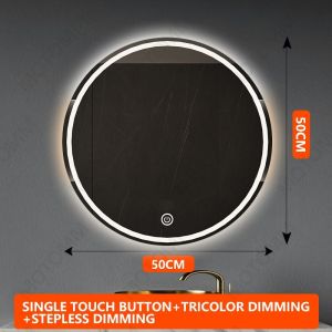 Bathroom Led Mirror Round  Makeup Mirror Wall Mounted One-button Touch Three-color Dimmable