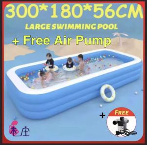 2022 Inflatable Swimming Pool For Kids And Family On Sale With Free Electric Air Pump Portable Adult Children Outdoor Blue 3-Layer Thickened Rectangular Swimming Pool 3 Sizes: 300*180*56cm/ 210*130*60cm/ 180*120*60cm.
