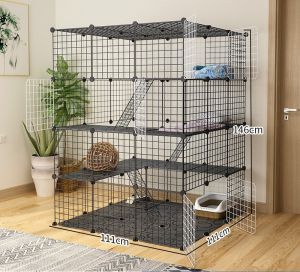 Cat Cage Indoor Detachable Pet Home Small Animal House DIY Design Playpen with 3 Doors 4 Tiers for Playing and Sleeping Kandang Kucing Rumah Main Tidur Tempat