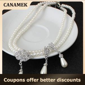 【 CANAMEK 】 Elegant Simulated-pearl Bridal Jewelry Sets Rhinestone Pearl Drop Necklace+Earrings Wedding Jewelry Gift