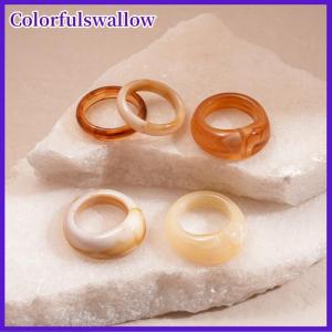 Colorfulswallow 5 6PCS đầy màu sắc Acrylic resin Nhẫn Set hình học vòng xếp chồng lên nhau vòng đơn giản cá tính Bohemian Nhẫn ngón tay đồ trang sức quà tặng