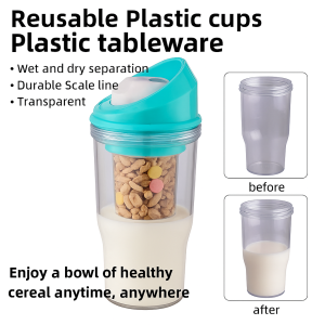 Plastic Cereal Cup Portable Wet Dry Plastic Bowl Plastic Cup Portable Bowl Breakfast Yogurt Cereal Cup