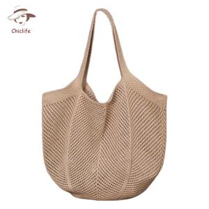Womens Hollow Out Crochet Tote Bag with Knitted Design for Daily Shopping and Casual Wear in Trendy Colors