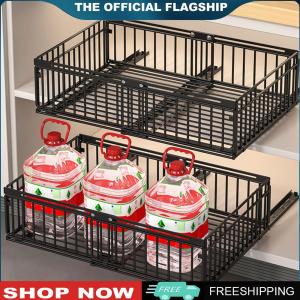 [BONDRE9] Cupboard Organiser Sliding Cabinet Basket Adjustable Width 30cm To 51cm with Silent Slide No Drilling and Nailing for Kitchen