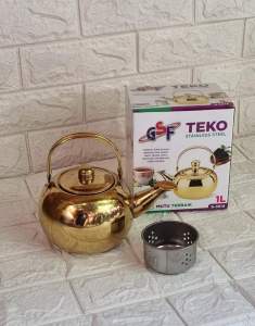 TEKO GSF G-3514 / TEKO STAINLESS STEEL EMAS + FILTER SARINGAN TEH 1 LITER GSF 3514 / TEKO STAINLESS GOLD GSF G-3514 / TEKO GSF STAINLESS STEEL 3514 / TEKO ARAB STAINLESS STEEL / KETTEL STAINLESS / TEKO AIR GOLD / TEKO AIR ZAM-ZAM