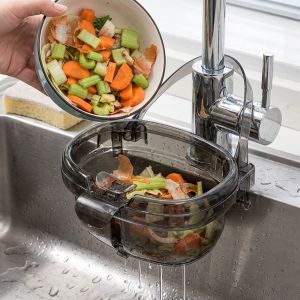 HENGI Large Capacity Kitchen Sink Drain Basket Anti-clogging Push-to-pour Hanging Residue Basket Food Grade Flip Snap Baffle Sink Food Waste Strainer Basket Household