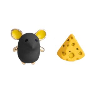 Bông tai chuột dễ thương tinh tế Bông tai chuột bất đối xứng Chuột và bông tai phô mai thủ công tinh tế hoạt hình Bông tai kẹp tai