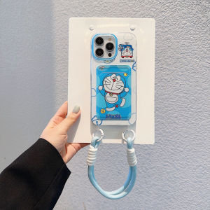 Cartoon Machine Cat Card Bag Phone Case for iPhone 11 12 13 14 15 16 Pro Max Plus TPU soft cover with hanging rope for iPhone14Promax case