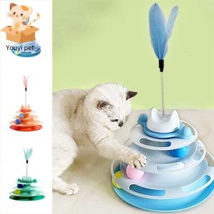 ER52858 Interactive Cat Tower Tracks Detachable Plastic Cat Amusement Plate Tower Cats Accessories with Ball Cat Turntable Roller Balls Pet Relieves Boredom