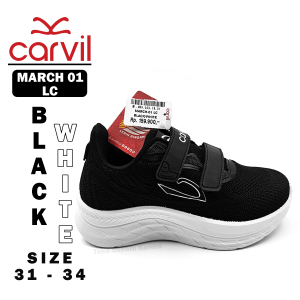 Sepatu Sekolah Anak TK SD Perempuan/Laki Laki – CARVIL – MARCH 01 LC – Size 31-34 – Sneakers – Sport – VLC Black White