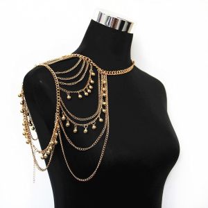 NEXASHOP Shiny Body Chain Metal Layered Design Tassel Shoulder Chain Fashion Boho Body Jewelry for Bikini Beach