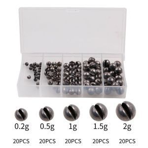 GOXBERK 100Pcs/Box Reusable Fishing Sinkers Leak proof 5 Size Open Lead Biting Fishing Gear Circular Split Shot Fishing Weights Fishing Gear