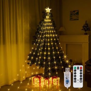 NEXTYOO 2M Length Star Waterfall Lights 198 LEDs Waterfall Design Christmas String Lights Night Indoor/Outdoor Use Outdoor String Lights Christmas Decorations