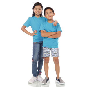 Kaos Polos Anak Oneck Lengan Pendek Bahan Katun Combed 30s Warna Biru Turkish