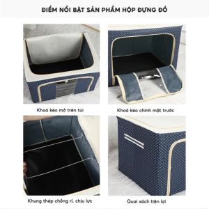 Túi Đựng Đồ Gấp Gọn 66L Hộp Đựng Quần Áo Khung Thép Cao Cấp Chống Bụi