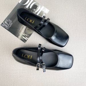 0101 Sepatu Ballet Flat Wanita Import Tumit Kubus Elegan dengan Tali - Bisa COD