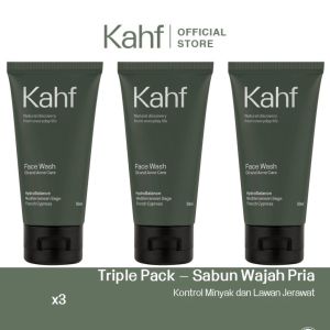 KAHF Face Wash Triple Pack Indonesia / Paket 3 Sabun Wajah 50ml & 100ml / Skin Energizing & Brightening / Oil Acne Care / Triple Action Oil Comedo Defence / Gentle Exfoliating / Cleanser Scrub / Skincare Facial Care Man Cowok Series / Package Bundle Set