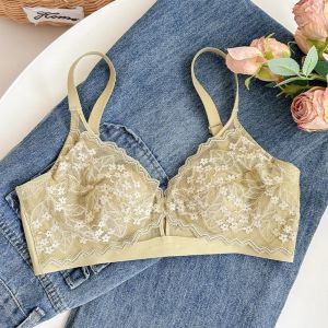 CHCA แผ่นรองหูกระต่าย บราไร้สายแบบลึก V แนบชิด ป้องกันการกระแทก บราลูกไม้แบบบางสำหรับผู้หญิง สีพื้น ปรับได้ บราเซียสำหรับผู้หญิง ของขวัญสำหรับเด็กผู้หญิง