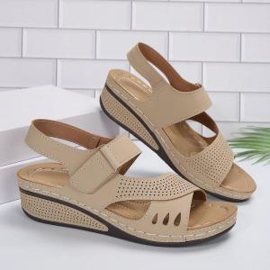 Free Shipping New Plus-Size Fish-Mouth Casual Wedge Sandals Roman-Style Sandals For Women With Velcro Straps