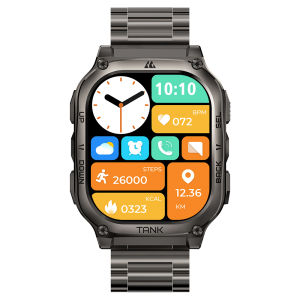 2024 KOSPET TANK M3 Smart watches Rugged For Men 100M Waterproof 60 Days Extra-Long Battery 1.96”AMOLED Always-On Display Bluetooth Call 100+ Sport Modes Sleep/Blood pressure monitoring