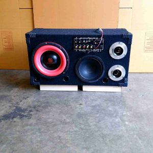 ลำโพง 3 ทาง สามารถเชื่อมต่อ Bluetooth/ USB/ aux ดอกซับ 8 นิ้ว(1ดอก) ดอกกลาง 6.5 นิ้ว(1ดอก) ดอกแหลม 4 นิ้ว (2ดอก) หุ้มพรมสีดำ ใช้ได้ทั้งไฟบ้านและไฟแบต12