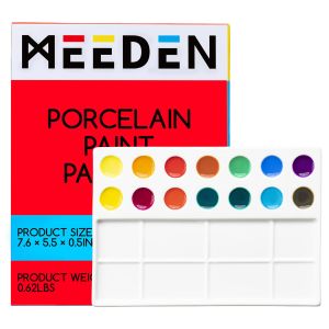 MEEDEN 22-Well Ceramic Watercolor Palette Rectangle Porcelain Artist Paint Palette 7.6 × 5.5 Ceramic Mixing Tray for Gouache Watercolor Acrylic Painting
