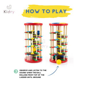 Wooden Pound and Roll Tower Early Learning Educational Toy Hammer Knock Ball Drop Ladder Toys | Mainan Kayu
