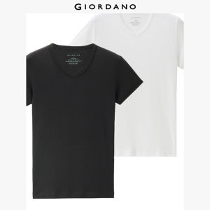 Giordanoผู้ชาย เสื้อสเวตเตอร์ สองแพ็คผ้าฝ้ายสีทึบคอวีแขนสั้นเสื้อยืด Free Shipping 18242013