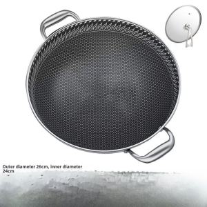 Stainless Steel 316 Large Wok Double Ear Flat Bottom round Bottom Pot Induction Gas Stove Compatible Non-Stick Kitchenware