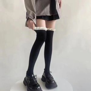 DONOTTAGES ถุงน่องสตรี ถุงน่องถักลูกไม้ ถุงเท้ายาวถึงเข่าสตรี ถุงเท้าสตรีย้อนยุค